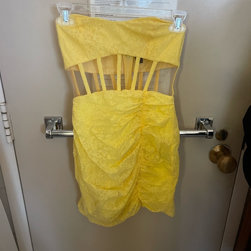NBD yellow corset see through dress